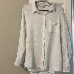 Anne Klein Women's Lightweight Cotton Gauze Top Button Front Shirt-White